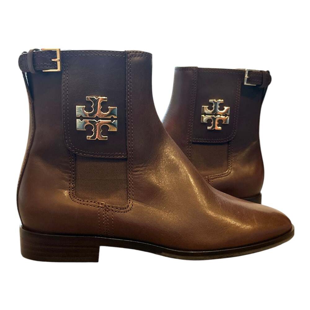 Tory Burch Wyatt Leather Chelsea Boots Brown Size 6.5 NWT